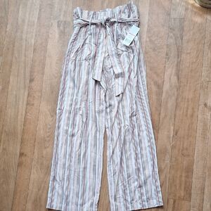 Striped High-Waist Tie Pants